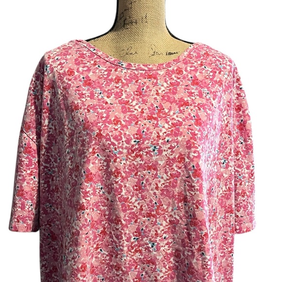 Woman Within Pink Floral Plus Size Short Sleeve Tee. - Picture 2 of 7